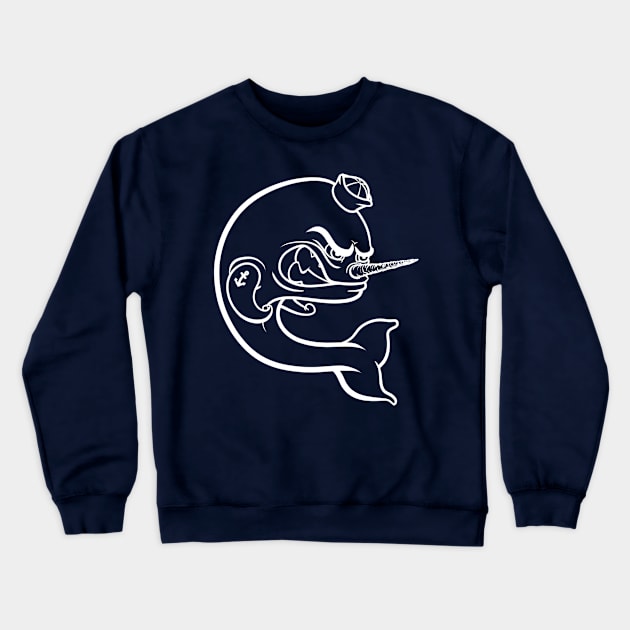 Angry Narwhal - White Outline Crewneck Sweatshirt by StineBrunson